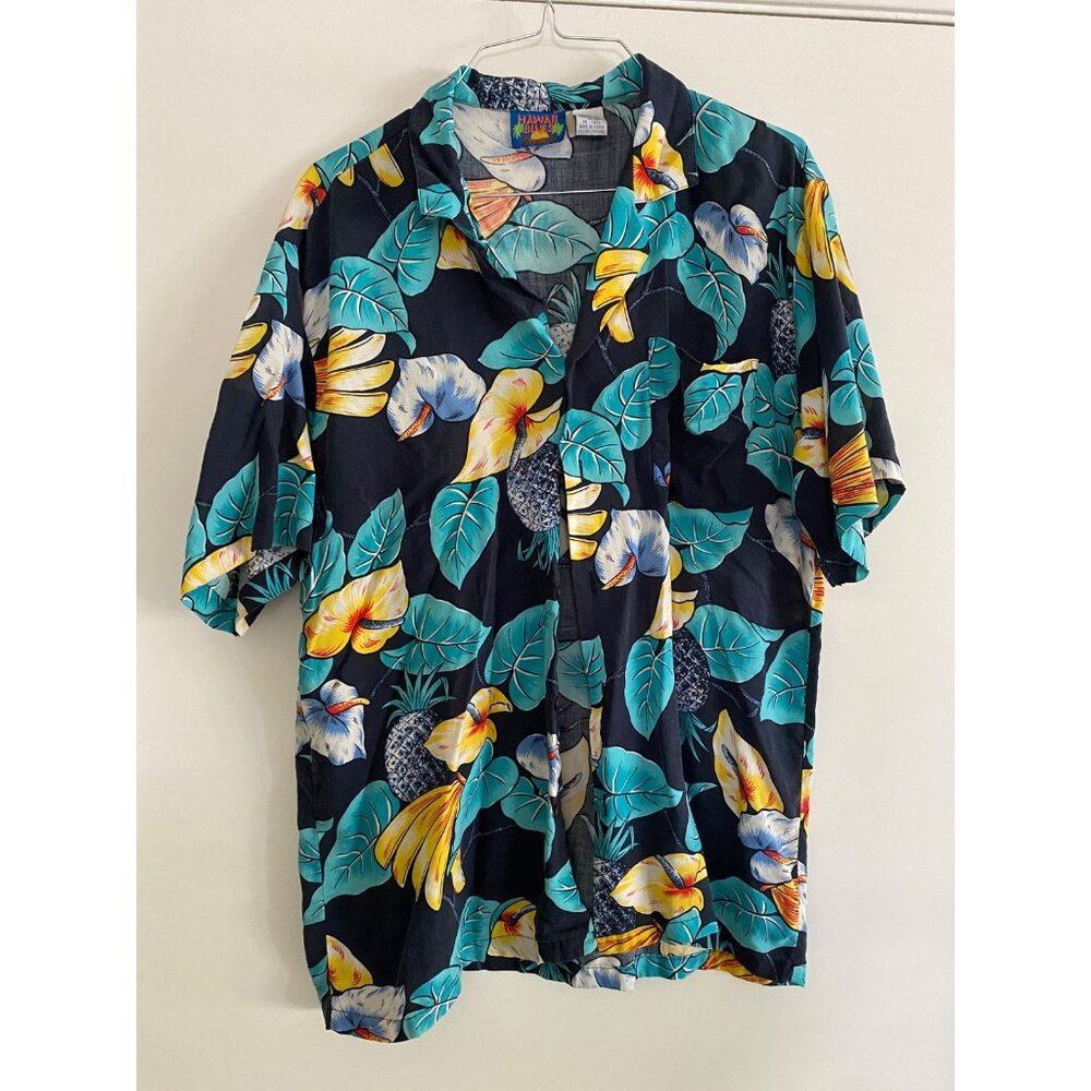 Vintage Authentic Hawaii Blues Mens L Hawaiian Tropical Short Sleeve Shirt